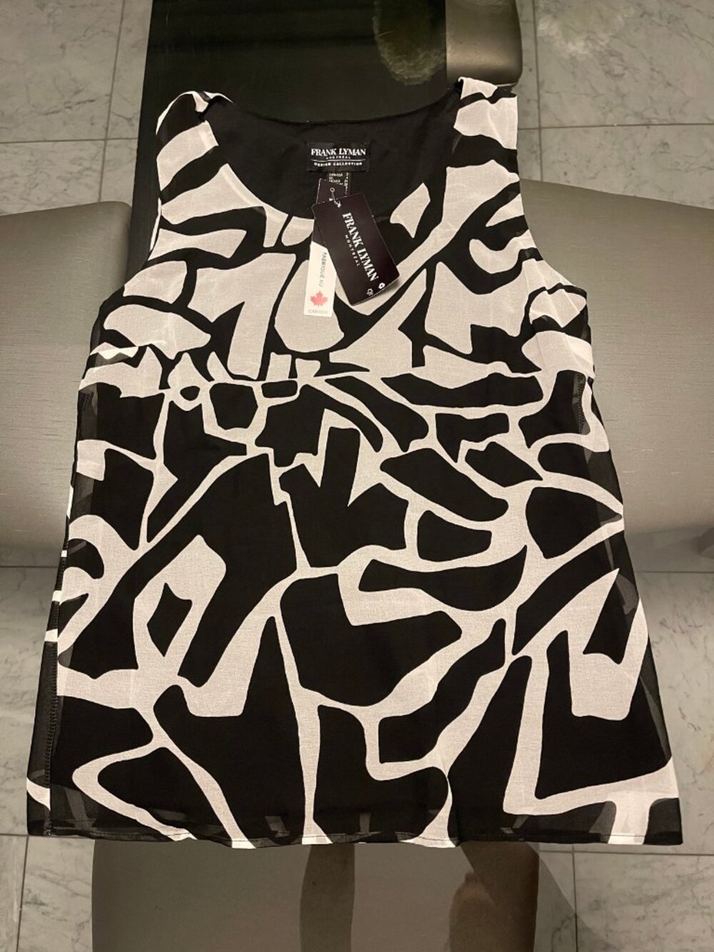 Frank Lyman Montreal Black White Abstract Print Sleeveless Top NWT Sz 2 $110